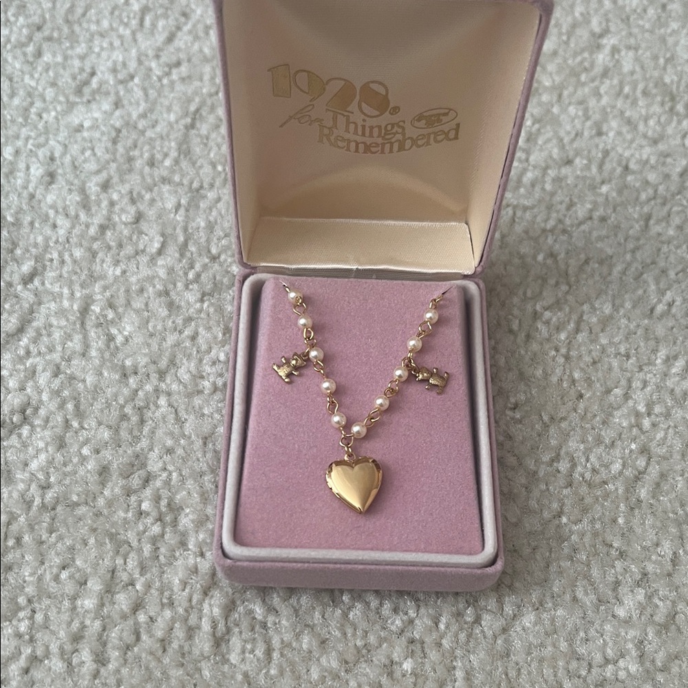 1928 for Things Remembered Gold Heart Locket Necklace with Pearl Bead Accents